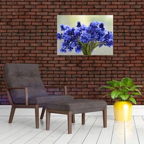 Tablou pe sticlă buchet cu flori albastre (70x50 cm)