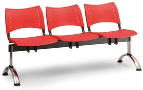 Bancă plastic VISIO, 3 locuri - picioare cromate, negru