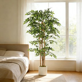 HOMCOM Banian artificial, plantă artificială cu trunchi masiv din lemn, ghiveci, pentru living, dormitor, birou 75 x 75 x 180 cm Verde | Aosom Romania