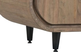 Bufet rustic din lemn de tec reciclat, natur, cu 4 uși cu colțuri rotunjite și picioare din metal negru, 80 x 200 x 45 cm, „Granville”