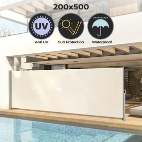 JAGO Paravan lateral retractabil, 180 x 500 cm, bej