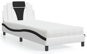 vidaXL Pat cu saltea, alb și negru, 80x200 cm, piele ecologică