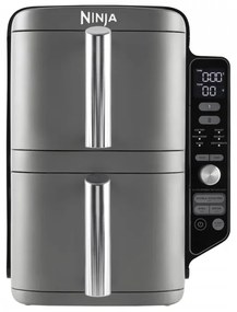 Friteuza cu aer cald Ninja Double Stack XL, 2470 W, capacitate 9.5 litri, interval temperatura 40 - 240 °C, doua zone de gatit, 6 programe, gri