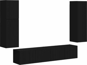 vidaXL Set comodă TV Pe perete 4 pcs Negru Lemn compozit