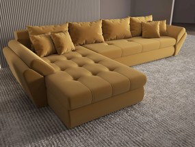 Colțar extensibil dumonde cu ladă de depozitare si sezut confortabil din spuma high-density, Loana XL Royal Mustar 335x185 cm