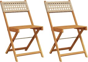 vidaXL Scaune de bistro 2 buc., bej, lemn masiv acacia și poliratan