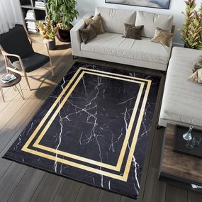 Covor de designer întunecat cu model de marmură detaliu de aur Lăţime: 80 cm | Lungime: 150 cm