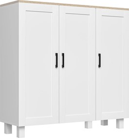 HOMCOM Bufet de Bucătărie din Lemn, Mobilier cu 3 Uși, Rafturi Reglabile, Stil Scandinav, pentru Living, Sufragerie, 90x30x90cm, Alb | Aosom Romania