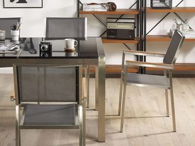 Set de masă pentru grădină Grosso (negru) (6 scaune gri). 1011731