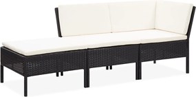 vidaXL Set mobilier de grădină cu perne, 3 piese, negru, poliratan