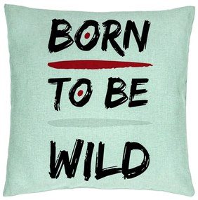 Perna Decorativa, Model Born to Be Wild, 40x40 cm, Verde Menta, Husa Detasabila, Burduf