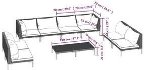 Set mobilier de gradina cu perne 9 piese gri inchis poliratan 2x colt + 6x mijloc + masa, 1