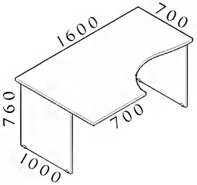 Masa ergonomica Visio 160 x 100 cm, stanga, paltin