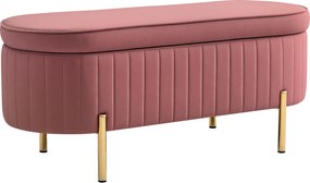 HOMCOM Bancă ovală cu spațiu de depozitare 72 L, cu capac rabatabil, din catifea și lemn, 108 x 44 x 43,5 cm, roz | Aosom Romania