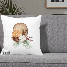 Perna Decorativa Aranjament de Craciun Nordic, 40x40 cm, Alba Mata, Husa Detasabila, Perna Inclusa, BEKZ®