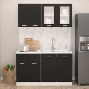 3067656 vidaXL Set dulapuri de bucătărie, 4 piese, negru, lemn prelucrat