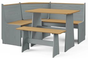 Set mobilier bucătărie, 3 piese, maro miere&gri, lemn masiv pin