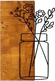 Decoratiune perete CICEK1, stejar/negru, lemn/metal, 40x58 cm