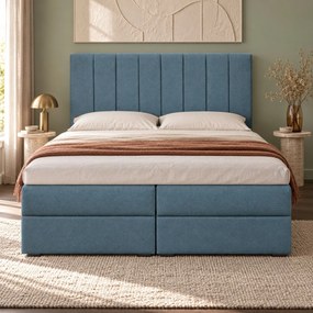 Pat boxspring din catifea Novella cu ladă 140×200 cm, albastru