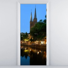 Fototapet pentru ușă - Oraș istoric de noapte (95x205cm)