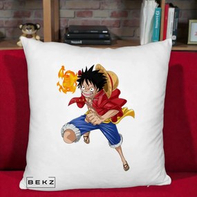 Perna Personalizata One Piece Luffy Gear Second Foc, 40x40 cm, Alb Pufos, Husa Detasabila, Perna Inclusa, BEKZ®