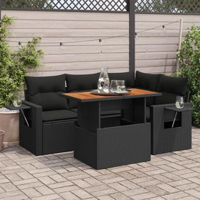 3327142 vidaXL Set mobilier de grădină cu perne, 5 piese, negru, poliratan