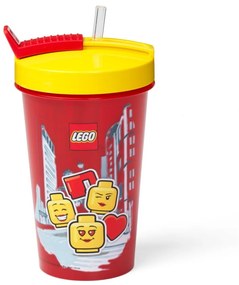 Pahar cu capac galben și pai LEGO® Iconic, 500 ml, roşu