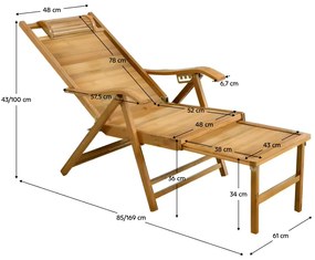 Scaun de grădină reglabil, natural, bambus, VARDON