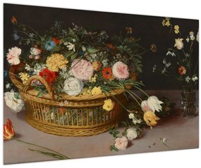 Tablou - Jan Brueghel the Elder, Flowers in a Basket and a Vase, reproducere (90x60 cm)