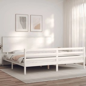 3195242 vidaXL Cadru pat cu tăblie 200x200 cm, alb, lemn masiv