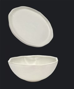 Set Farfurii 18 piese NOVUM Milk Foam (6 farfurii 26cm, 6 farfurii 21cm, 6 boluri 500ml, glazurat manual)