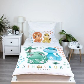 Lenjerie de pat din bumbac pentru patut DINO BABIES alba Dimensiune lenjerie de pat: 40 x 60 cm | 100 x 135 cm