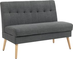 HOMCOM Canapea cu 2 locuri, spătar tuftat, picioare din lemn, căptușeală groasă, aspect de in, pentru spații mici, gri | Aosom Romania
