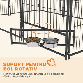 Pawhut Gard Metalic pentru Caini – Cu Usa pentru Bol &amp; Husa Oxford | Aosom Romania