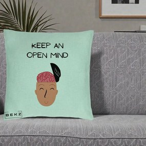 Perna Decorativa Keep An Open Mind, 40x40 cm, Verde Menta, Husa Detasabila, Perna Inclusa, BEKZ®