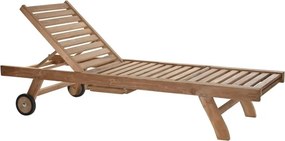 Șezlong exterior din lemn de tec cu roți și spătar reglabil, finisaj natural, „Marino”