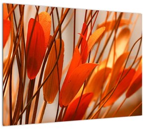 Tablou pe sticlă - Frunze înflorite (70x50 cm)
