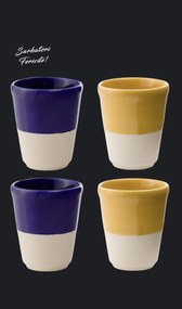 Set Cadou 4 Pahare Ceramica Arhitect Glaze Sarbatori (2 Pahare Albastru Cobalt 200ml, 2 Pahare Galbene 200ml)