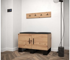 Set mobilier pentru hol Amanda 21 (Stejar artisan + piele ecologică Negru). 1086045