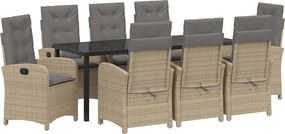 vidaXL Set de masă pentru grădină cu pernă 9 pcs Bej poliratan