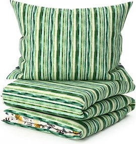 Set Lenjerie de pat din crepon TREEVELLA POLY verde + Cearsaf Jersey 180 x 200 cm alb, pat dublu