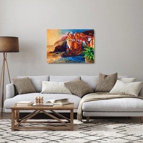 Tablou pe sticlă - Satul de coastă Cinque Terre, Riviera italiană, impresionismul modern (70x50 cm)