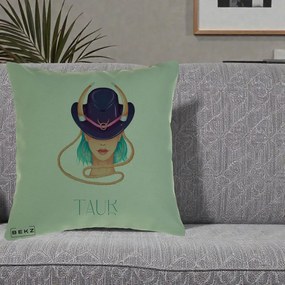 Perna Personalizata Zodie Taur, 40x40 cm, Verde, Husa Detasabila, Perna Inclusa, BEKZ®