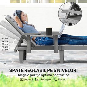 Outsunny Set 2 Șezlonguri cu Spătar Reglabil în 5 Poziții, Măsuță și Brațe Ergonomice, 79x158x88 cm, Gri | Aosom Romania