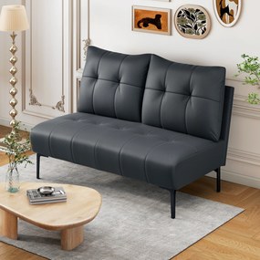 HOMCOM Divan cu Două Locuri Compact din Piele Sintetică, Divan Modern Capitonat cu Nasturi cu Îmbunătățire Spumoasă și Picioare din Lemn, Canapea Fără Brațe pentru Sufragerie și Birou, 115x73x83 cm, Negru | Aosom Romania