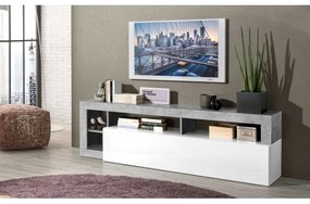 Comodă TV LENOR, alb/gri cu aspect beton