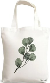 Sacosa de Panza pentru Cumparaturi, Geanta Tote, model Watercolor Leaves, 38x34.5 cm, Alba, BEKZ®