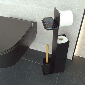 Suport pentru hârtie igienică cu perie și suport Spirella Yoni 67 x 22 x 12 cm, negru