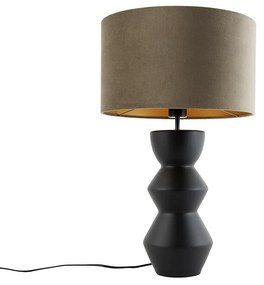 Lampă de masă de design cu abajur din catifea neagră Taupe cu auriu 35 cm - Alisia