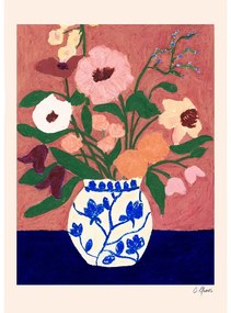 Poster 30x40 cm Flowers on Blue Table – Carla Llanos – The Poster Club